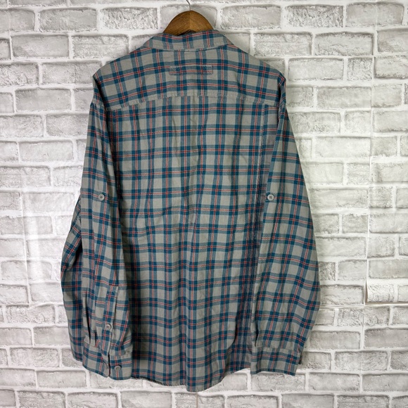 Duluth Trading Gray & Blue Plaid Poly Blend Double Pocket Button Up Shirt 2XL - Picture 4 of 7